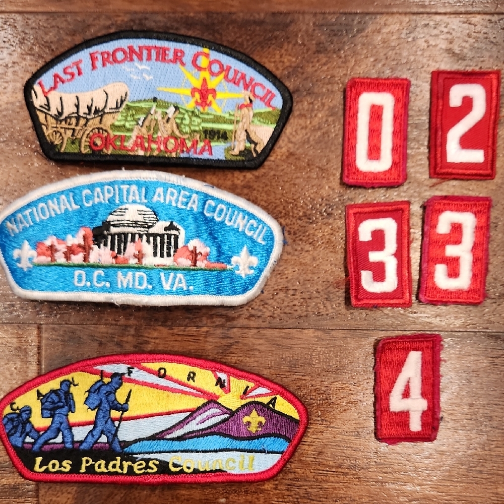 Colorful Scout Patches and Red Number Patches